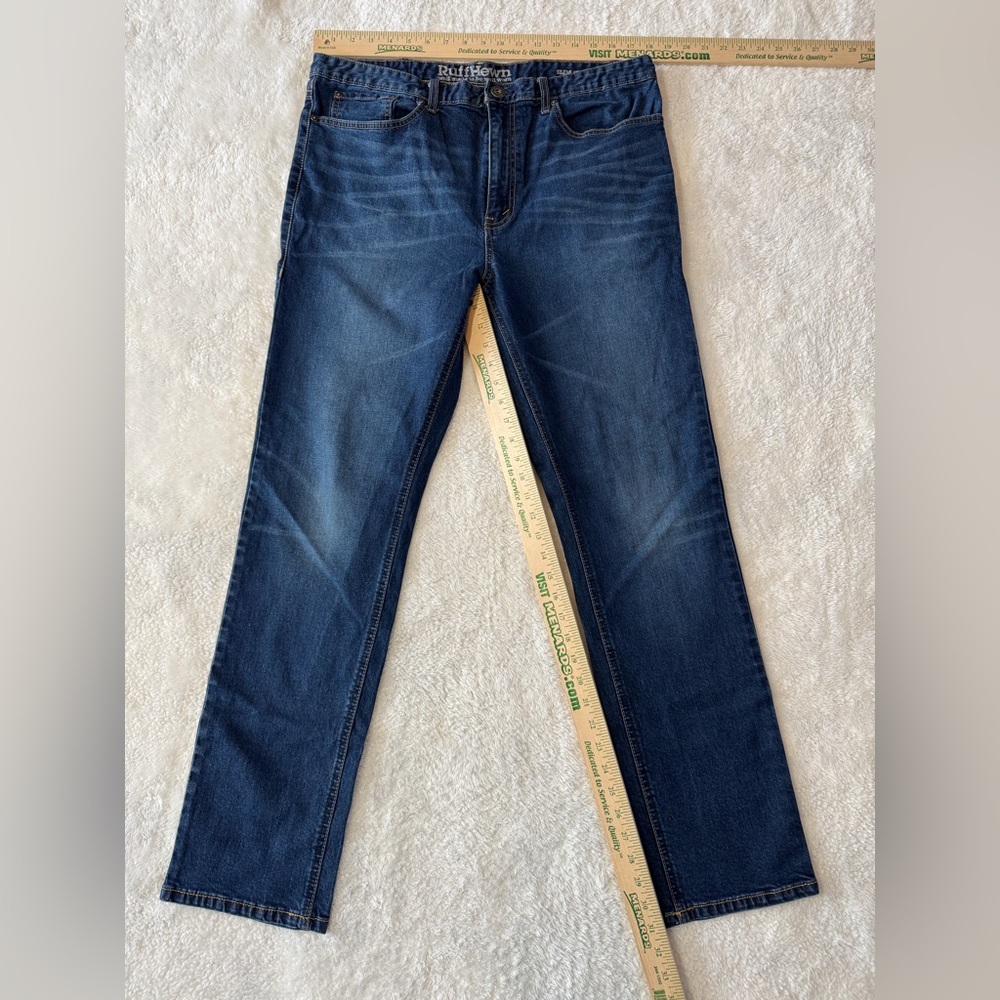 Ruff Hewn Jeans Size 36x32 Mens Slim Straight Leg Dark Wash Blue Denim